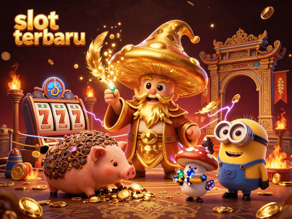 Experience high-stakes fun with slot terbaru in this vibrant 3D casino scene.