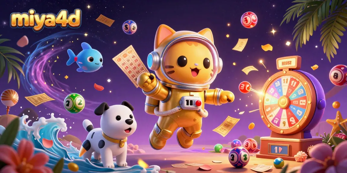 Miya4d players enjoy vibrant lottery excitement with colorful balls and dynamic game elements in a cosmic scene.