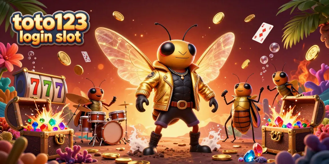 Toto123 login slot illustration showcasing vibrant gambling energy with characters and dynamic game elements.