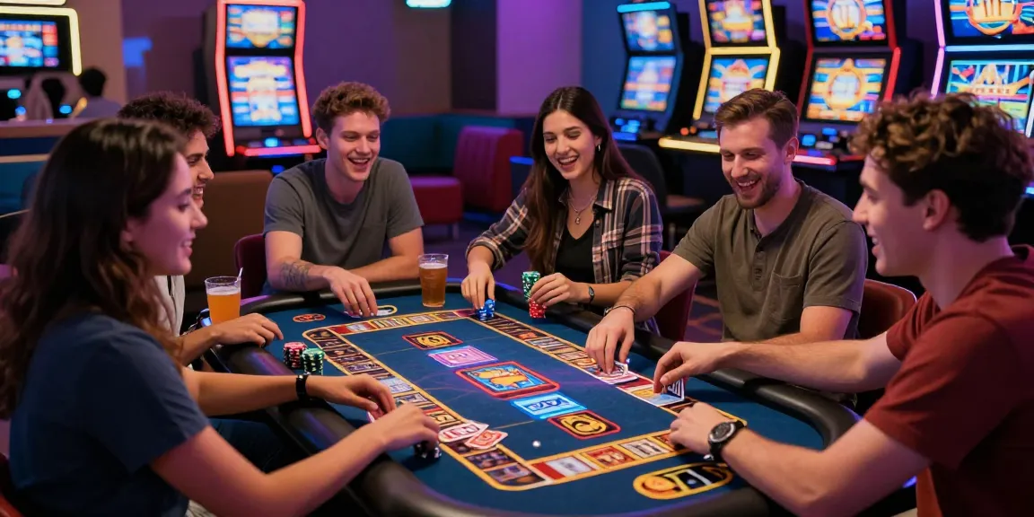 Friends enjoying a fun night at the gaming lounge with ling4d slot machines.
