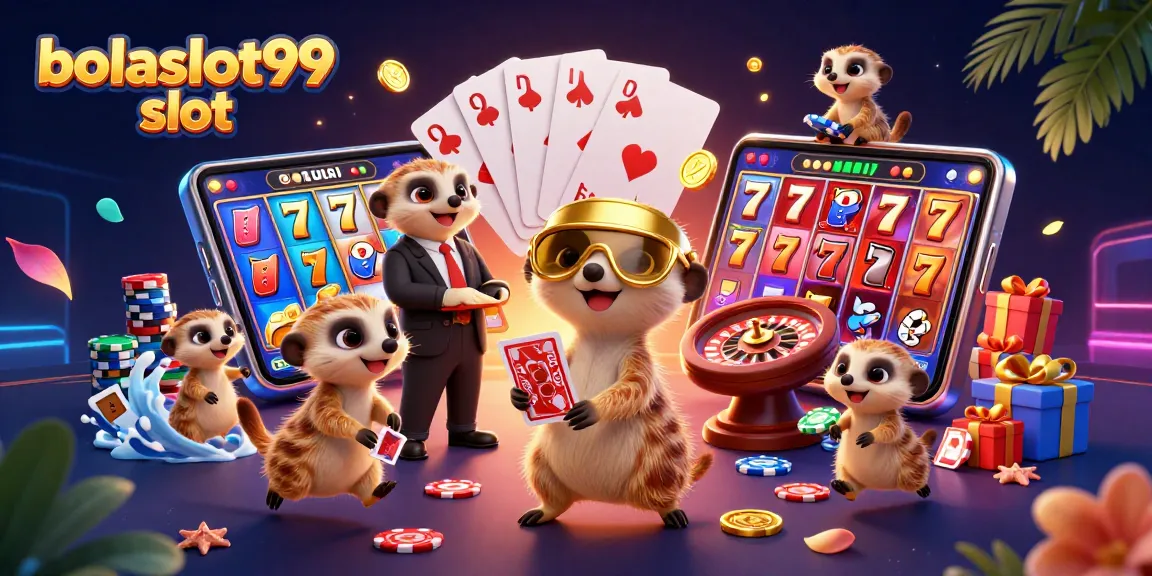 Experience the excitement of bolaslot99 slot with animated meerkats managing a vibrant casino.