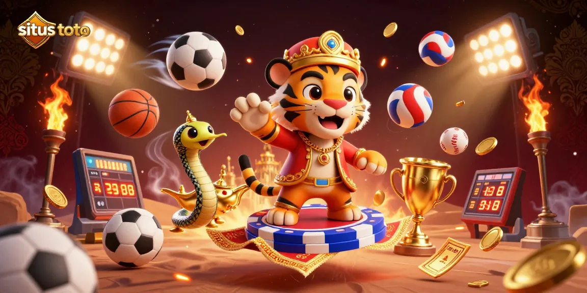 Experience situs toto's thrilling action in this vibrant 3D casino illustration featuring a sultan and sports elements.