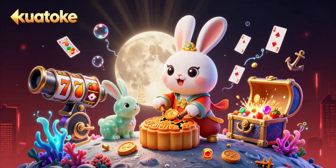 Kuatoke takes you to the casino moon where a rabbit pounds mooncakes revealing poker chips.