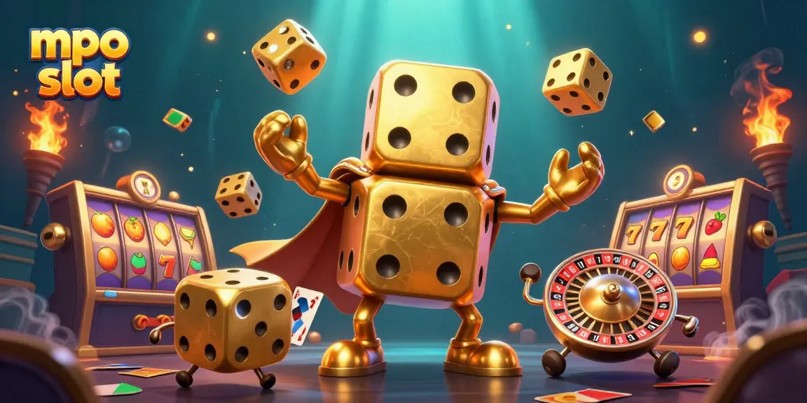 Experience the excitement of mpo slot with our vibrant 3D mega golden dice golem and slot reels.