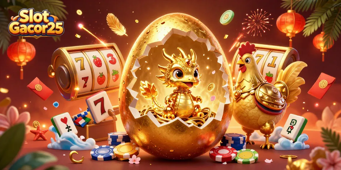Menangkan jackpot dengan Slot Gacor25, anak naga emas dan permainan yang memikat dipenuhi simbol keberuntungan.