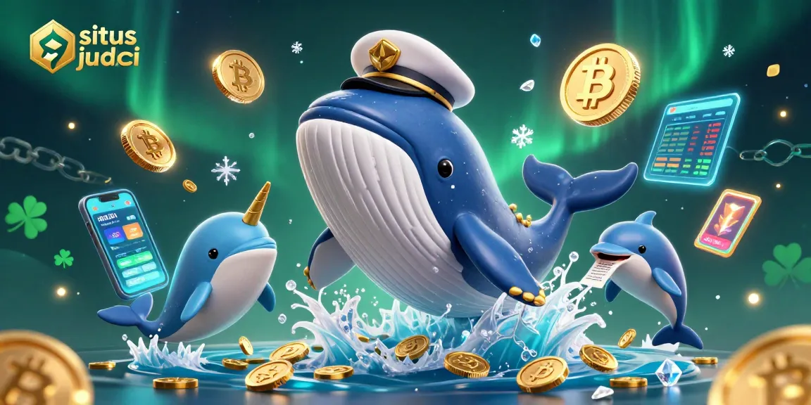Engage in situs judi bola action with colorful whales and dolphins among vibrant betting elements.