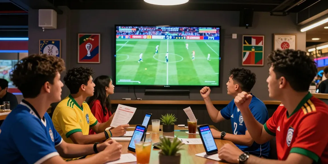Fans engaging in sports betting at TEMPOTOTO during FIFA World Cup 2026, showcasing excitement and camaraderie.