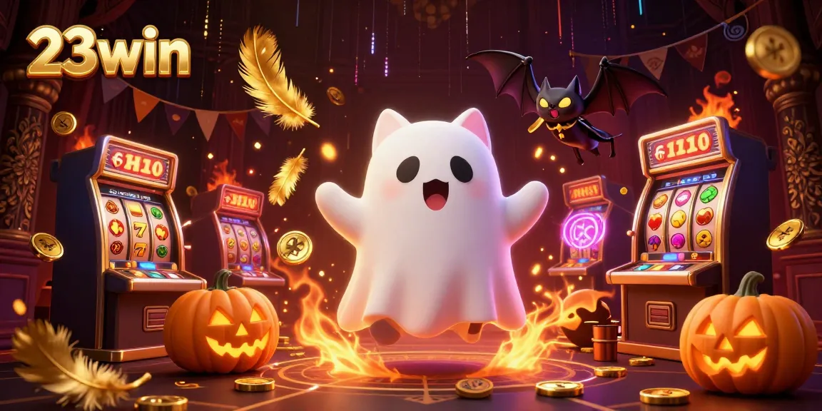 Experience thrilling gameplay at 23win with a ghost cat and vibrant casino elements.