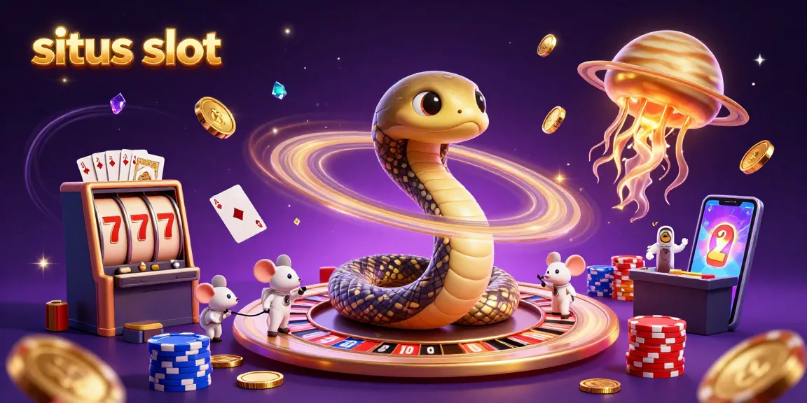 Experience the excitement of situs slot with astronaut mice and cosmic elements in a vibrant casino scene.
