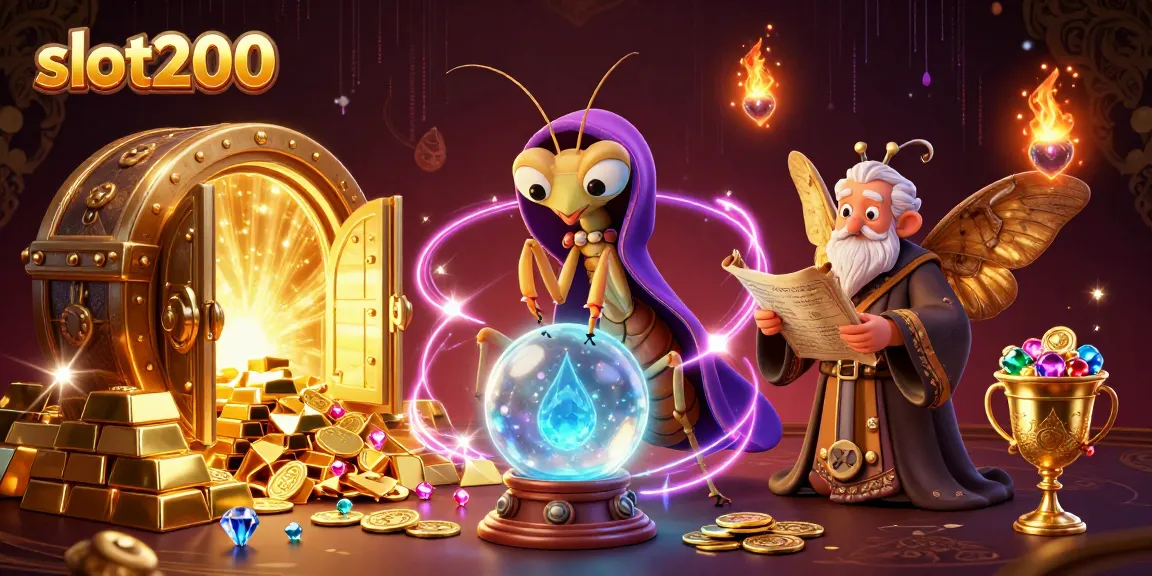 Slot200 menampilkan gulungan mesin slot dan simbol keberuntungan dalam ilustrasi kasino menarik.
